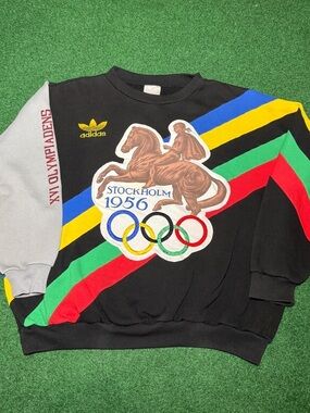 Vintage 80s Adidas Sweatshirt Crewneck, Stockholm Olympics, XL Sweater